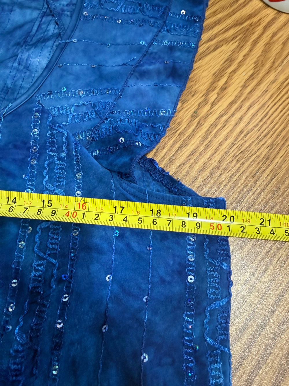 Dress Barn Shimmery Royal Blue, Cap Sleeve Extra Layer Over Tummy, Stretchy - Picture 5 of 7